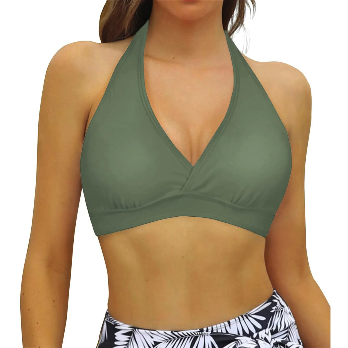 Bikini Bra Top Push Up Swim Crop Top Sexy V Neck Tie Back Swimwear Solid Beachwear One Piece Swimsuit Underwear Bathing Suit