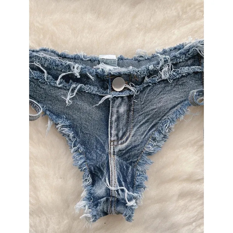 Bathing Suit Women Sexy Denim Suits Bikini Set Lace Up Drawstring Beachwear 2025 Solid Summer Vintage Two-pieces Swimwear