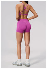 Seamless Yoga Excersize Sets Women Cross Back Sports Bra Tracksuit Workout Clothes High Waist Hip Lifting Shorts Fitness Suits