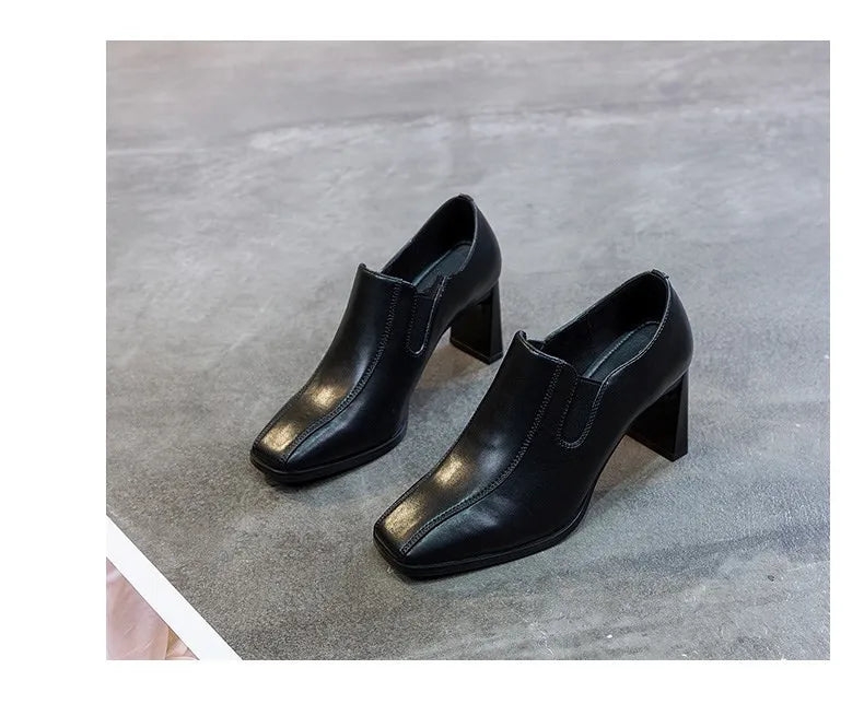 Botas Femininas Women Fashion Square Toe Chunky High Heels Ankle Boots Lady Casual Leather Autumn Short Boots Botas De Mujer