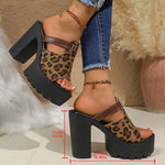 Leopard Print Chunky Platform Sandals for Women 2026 Summer Slip On Super High Heels Sandals Woman Plus Size 43 Fashion Slippers