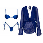 Bnadeau 3Pcs Sexy Bikini With Cover Up Women Swimsuit Swimwear Female Solid Swim Suit Brazilian Biquini Beachwear Bathingsuit