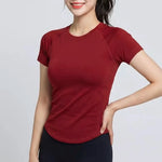 Women's Quick-Drying Short-Sleeved Yoga Sports T-Shirt Summer Outdoor Fitness Running Gym Training Wear Comfortable Breathable G