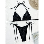 Diamond Rhinestones Halter Strappy Bikini Female Swimsuit Women Swimwear Two-Pieces Bikini Set Bather Bathing Suit Swim V5351