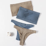 Women Strapless Bra And Panties Set Seamless Anti-Slip Tube Bra Sexy Underwear Brazilian Panties Ribbed Bandeau Lingerie Set