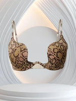 New U-Shaped Push-Up Bra for Women, Sexy Deep V Anti-Sagging Bra, Seamless and Traceless, Cross-Border European and American Style, Sexy Thin Leopard Print Bra
