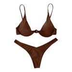 Sexy Underwire Bikini 2024 Mujer Women Solid Red Push Up Bra Thong Swimsuit Halter V Neck Bathing Suit Mini Micro Thong Swimwear