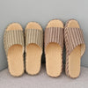 Breathable Linen Slippers For Women Men Summer House Shoes Striped Design Soft Sole Anti-Slip Couples Home Floor Cotton Slides
