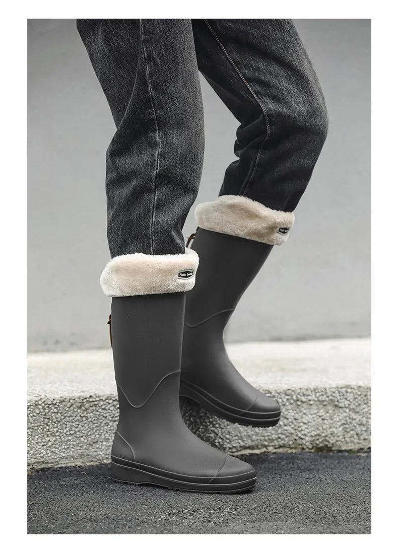 Women's Rain Boots Anti Slip Thick Soles Outdoor Long Tube Rain Boots Waterproof Fashion Wear-resistant Kitchen Women's Boots