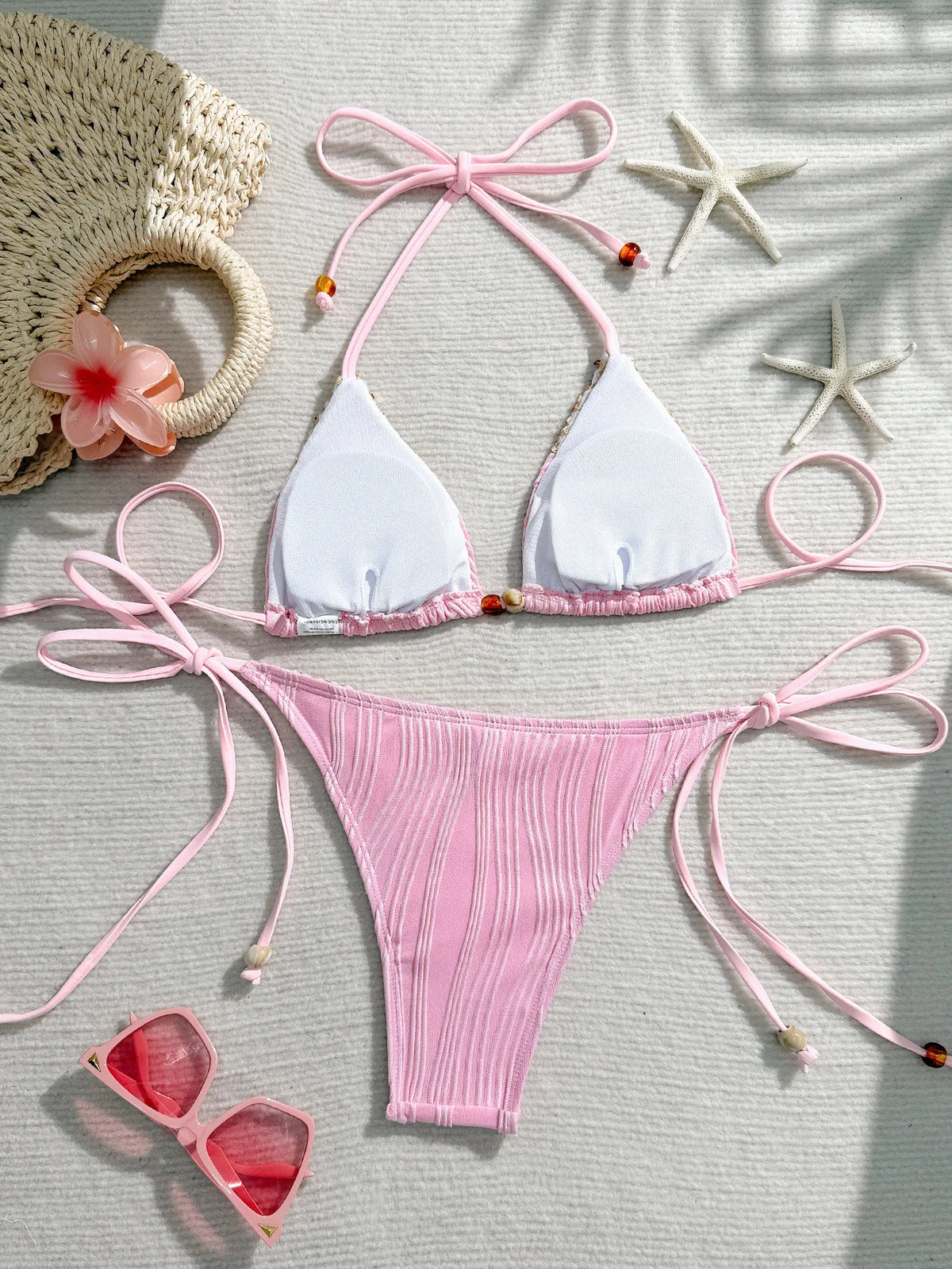 Sexy Blue Knitted Patchwork Bikini Set Women Halter Push Up Bra Bandage Thong Swimsuit Summer Bathing Suit Pool Swimwear 2026