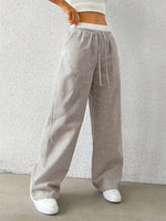 Women's Casual Striped Woven Wide Leg Pants Fall Winter 2024 Casual Stylish Full Length Trousers Y2K Clothes Streetwear