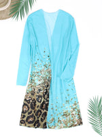 Women Bathing SuitPrint Leopard Bikinis 3 Pieces Swimsuit Kimono High Waist Bikini Shorts Long Sleeve Beach Cover Up Swimwear