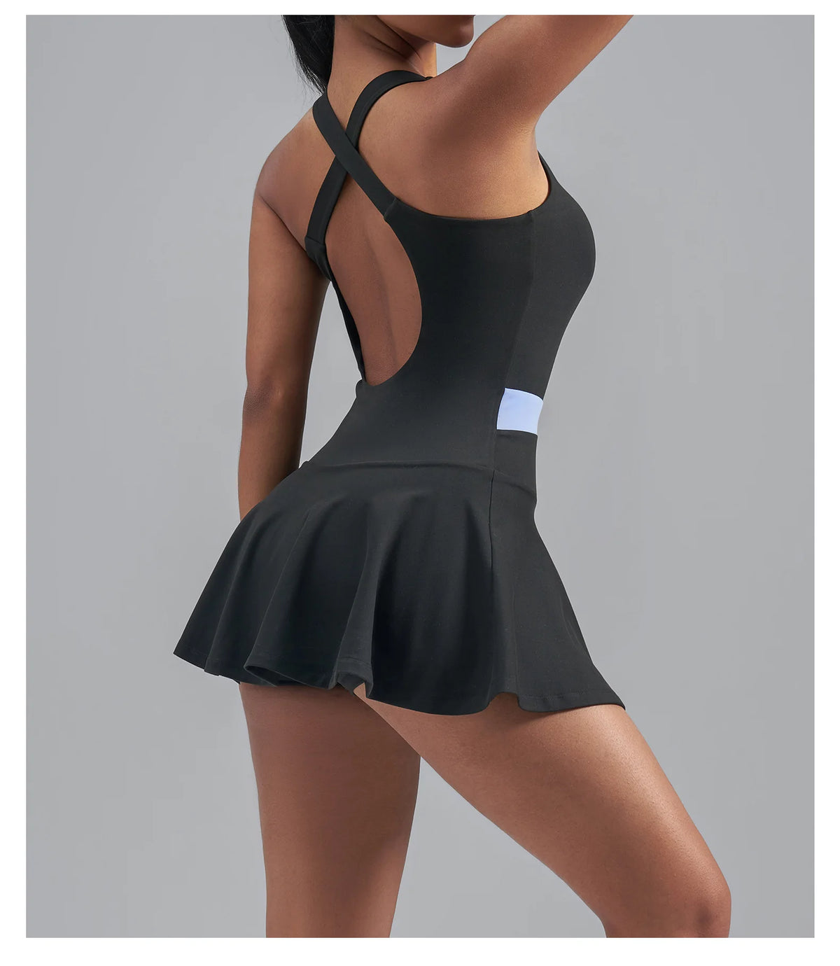 Women's Color Blocked Tennis Dresses Women Hollow Back Cross One Piece Sports Suits Built in Shorts with Pocket Yoga Golf Skirt