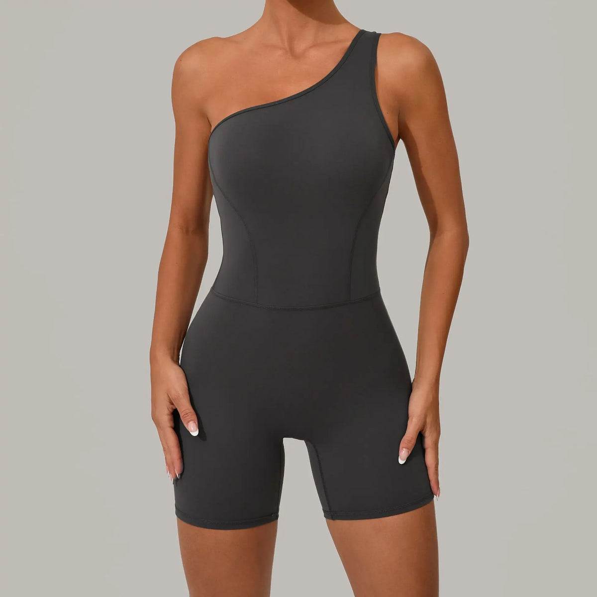 Summer One Shoulder Yoga Short Jumpsuit Women Sexy Cut Out Backless Scrunch Booty One Piece Suit Gym Workout Fitness Clothes