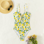 2026 New Yellow Fruit Print Bikini Suspender Backless Sexy One Piece Swimsuit High Waist Hollow Out Beach Vacation Bathing Suit