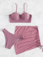 2024 New Sexy 3 Piece Bikinis Set Women Swimsuit with Skirt Swimwear Female Push Up Bikini Beachwear Faux Pearl Bathing Suit