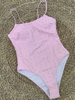 2025 Sexy Pink One-Piece Swimsuit with Rhinestone Accent Sleeveless Bathing suits Backless Monokinis Lady Holiday Beachwear