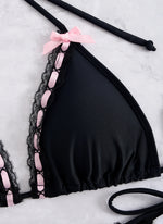 DEKA Print Lace Edge Cutie Harajuku Bikini Set Gothic Vintage Swimwear Spicy Girl Lace Patchwork Push Up Bra Tie Side Micro Swim