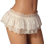 Sexy Crossdress Costume Panty Skirt G-String Thong for Men, Lace Gay Underwear, Mini Bikini Briefs, Ruffled Lace Lingerie