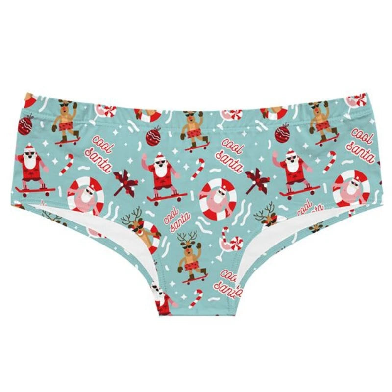Christmas Tree Santa Snow Print Women's Underpants Original Xmas Pattern Ladies Panties Elastic Waistband Female Briefs