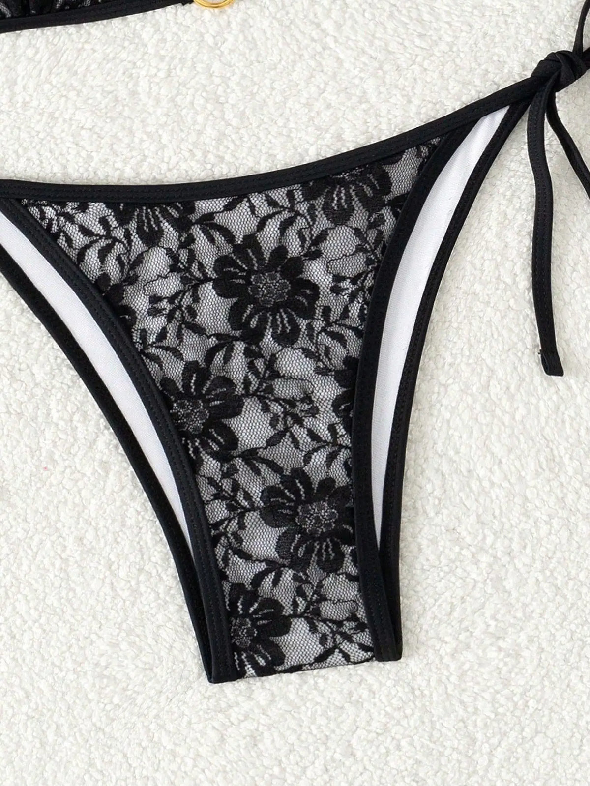 Embroidery Mesh Lace Halter Bikini Female Swimsuit Women Swimwear Two-pieces Bikini Set High Cut Bathing Suit Swim Beach Wear
