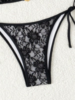 Embroidery Mesh Lace Halter Bikini Female Swimsuit Women Swimwear Two-pieces Bikini Set High Cut Bathing Suit Swim Beach Wear