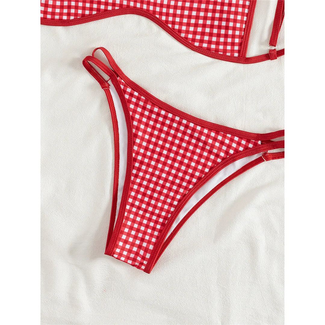 XS - L 2026 Printed Polka Dot Bikini Female Swimsuit Women Swimwear Two-pieces Bikini Set Plaid Bather Bathing Suit Swim V8039