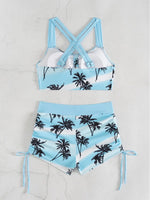 Women's Bathing Suits Two Piece Coconut Tree Print Tankini Swimsuit Woman Summer Sexy Beach Wear Separate Swimwear Female Shorts
