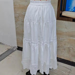 Women's Summer Hollow-Out Hem Elastic Waist Skirts Fashion Casual A-line Skirts Solid Color Long Skirts