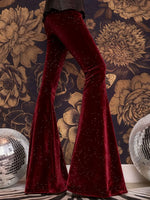 new European and American high-waisted slim shiny silver drape gold velvet bell-bottom casual pants