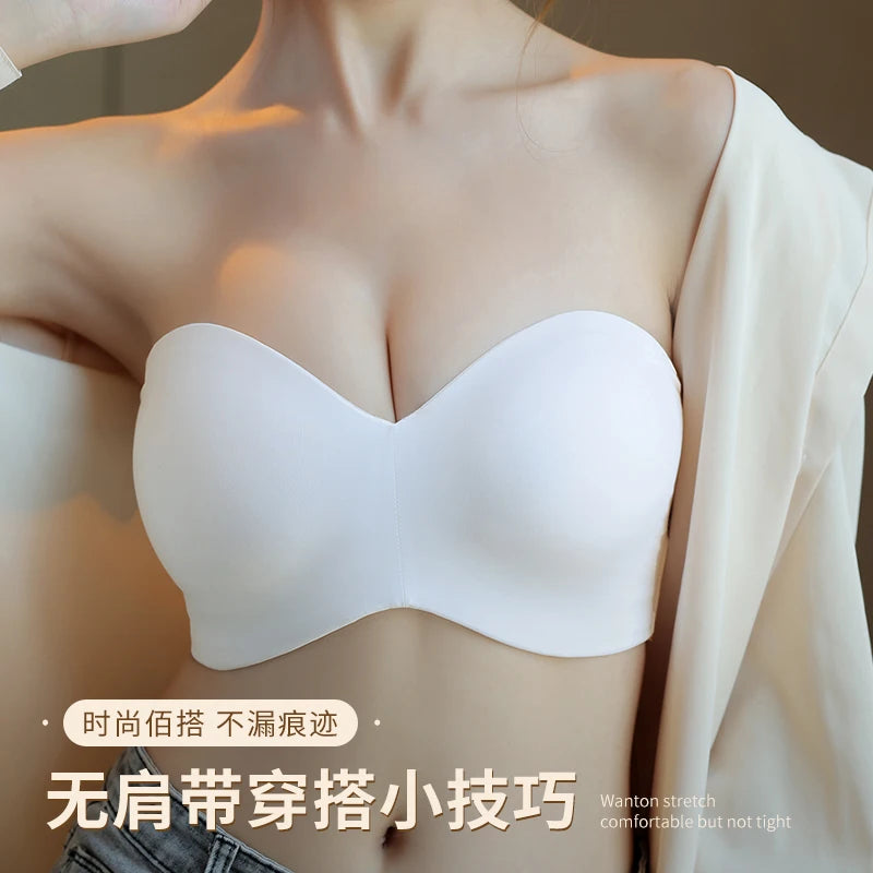 Women's Non-Padded Strapless Bra Invisible Bra Minimizer Support Unlined Strapless Bra Big Size Anti-slip B-CD E F G 32-40 42 48