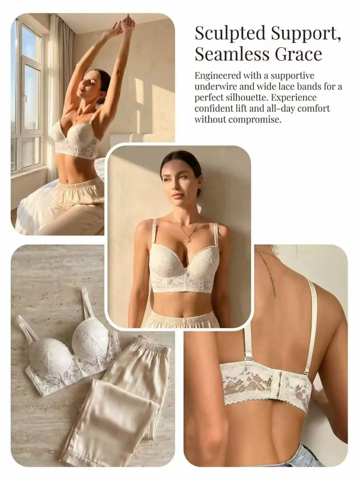 Comfortable White Lace Bralette for Women Soft Sensation Adjustable Straps Padded sexy Lingerie B6128
