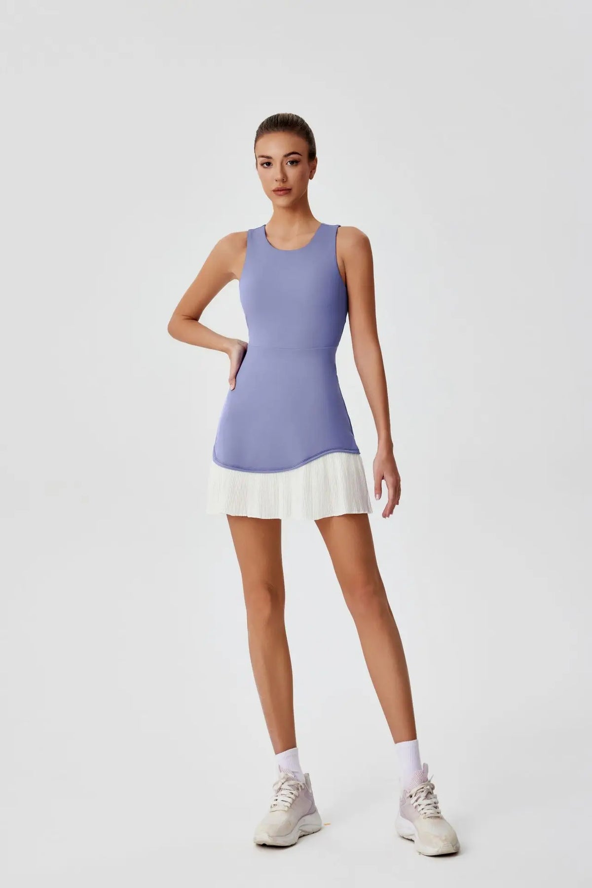 Women One-piece Tennis Dress Summer Black Contrast Pleated Anti Light Speed Dry Sports Dresses Hollowed Out Back Yoga Clothes