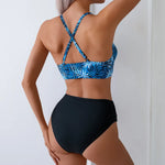Women High Waisted Bikini Set Print Swimsuit Two Pieces High Cut Bathing Suit Criss Cross Swimwear Female Beachwear Bathing Suit