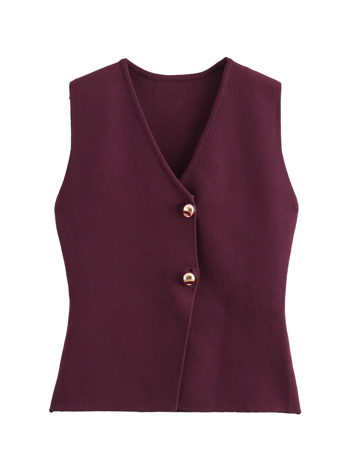 Foridol Gold Button Knitted Tank Top Women Autumn Winter Burgundy Short Vest Sleeveless V Neck Chic New Fashion Tops