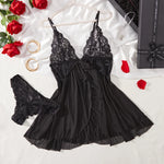 Blue Elegant Pajama Underwear Sets Transparent Lace Patchwork Bra And Panty Set Women Romantic Sleepwear Babydoll Dress Briefs