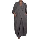 Bohemian Maxi Dress Spring Autumn Maxi Dress Robe Baggy Cross V Neck Large Pocket Retro A-line Casual Party Travel Dress