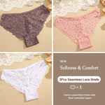 3Pcs Lace Sexy Transparent Panty Women's Panties Sexy Breathable Pink-Brown Series Underwear Female Low Waist Soild Lingerie