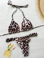 PU Pleated Ruched Bikinis Mini Micro Thong Bikini Women Swimwear Female Swimsuit Two-pieces Bikini Set Halter Bathing Suit Swim