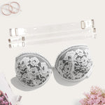 BEAUWEAR Backless Bra with Transparent Straps Thick Pad Push Up Bra with Wire Contrast Color Lace Underwear B C Cup