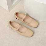 2025 Elegant Woman Square Toe Lolita Lady Barefoot Boat Gold Flats Elegant Soft Sole Ballerina Party Mary Jane Shoes