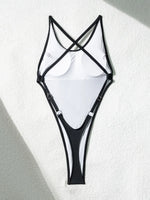 Solid Black One Piece Swimsuit Sexy Backless Cross Bandage Thong Bikini 2026 Beach Vacation Pool Bathing Suit Swimwear Monokini