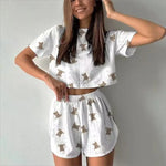 Women Pajamas Set Women's Short Sleeve Shorts Jacquard Print Summer Fashion Two-piece Pajamas Homewear Set Loungewear for Women