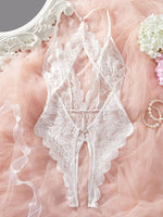 Women Sexy Lace Teddy Lingerie Deep V Mesh Sheer Bodysuit Backless Crotchless One Piece Babydoll Nightwear