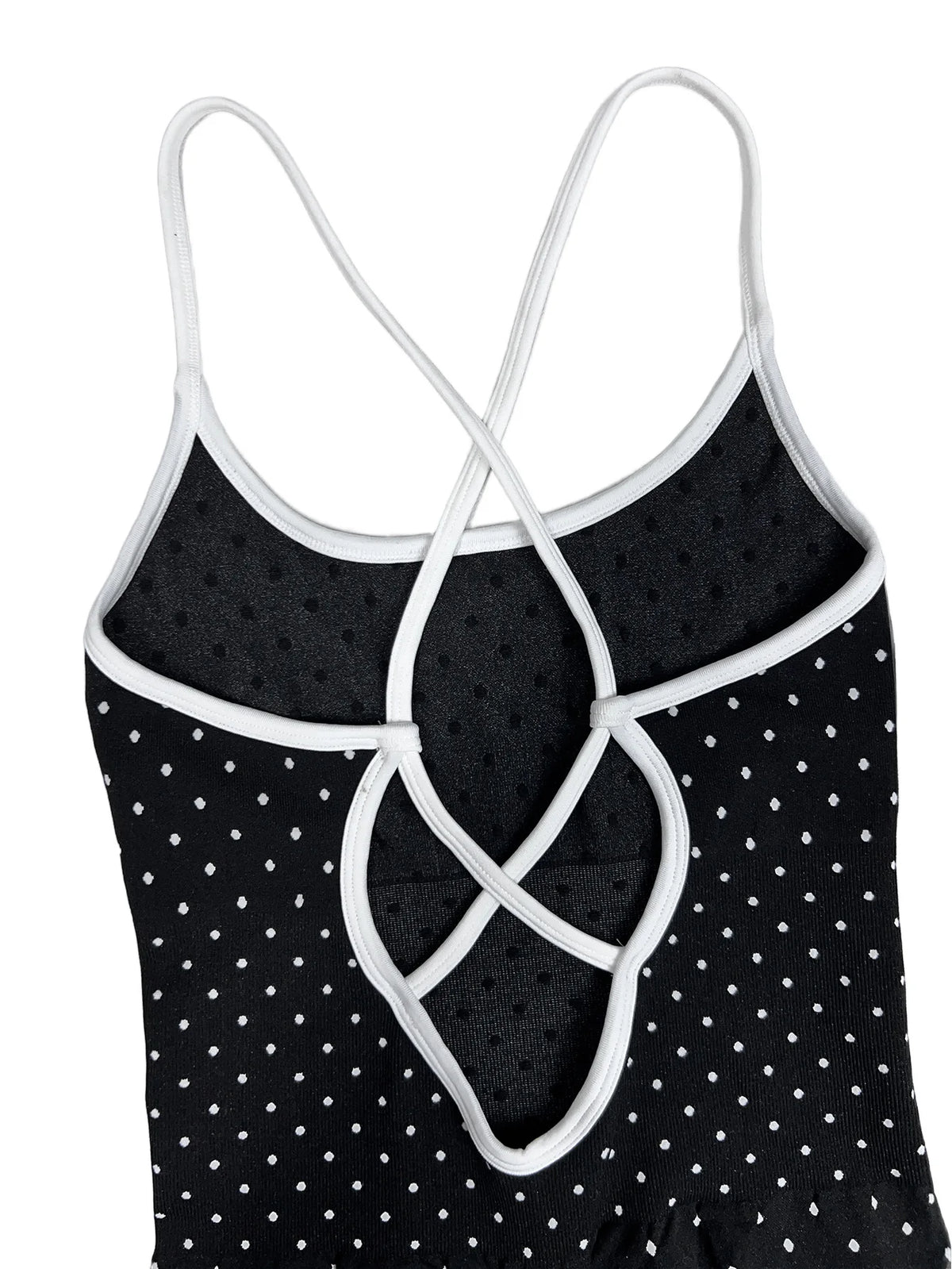 Sexy Black Polka Dot Print Patchwork Yoga Jumpsuit Women Sleeveless Hollow Out Backless Cross Fitness Sports One Piece Suits