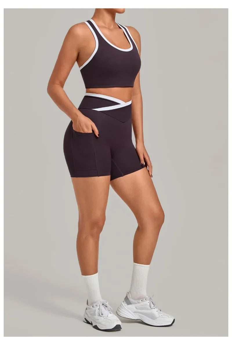 Women's Seamless Yoga Sets Sports Fitness High Waist Hip-lifting Shorts Back Beauty Sleeveless Suits Gym Training Workout Sets