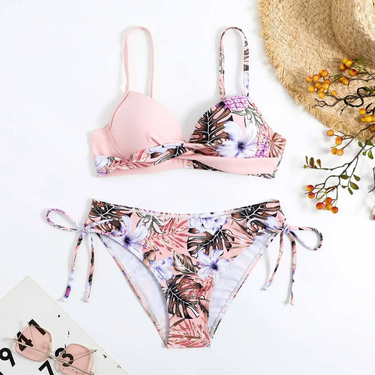 2025 Push Up Bikini Printed Swimsuit Women Sexy Strappy Swimwear Female Color Block Bathers Bathing Swimming Swim Suit Beachwear