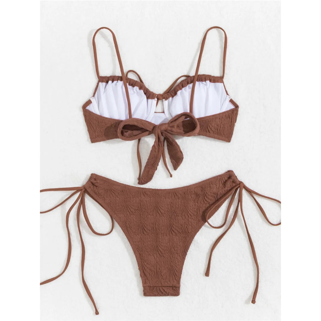 Wrinkled Underwired Knotted High Cut Bikini Female Swimsuit Women Swimwear Two-Pieces Bikini Set Bather Bathing Suit Swim V5807