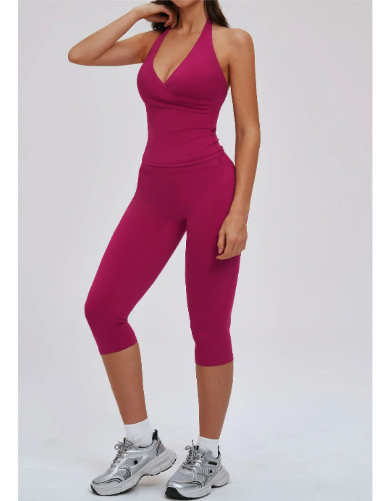 2PCS Workout Set Women Yoga Sets V Neck Cross Slim Sports Tank Top Athletic Wear Outdoor Tight High Waist Leggings Fitness Suits
