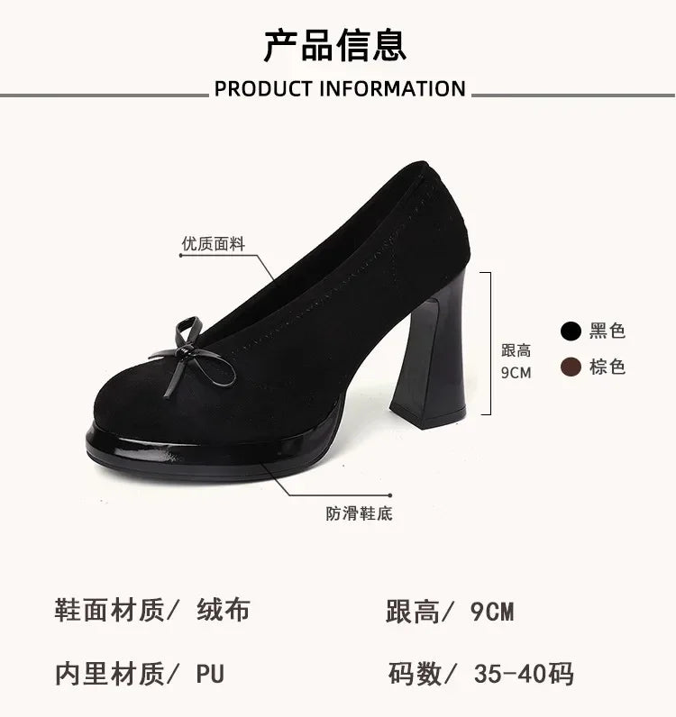 Spring Autumn Platform Mary Jane Shoes Women Thick High Heels Shoes Vintage Slip on Butterfly-knot Pumps 2026 New